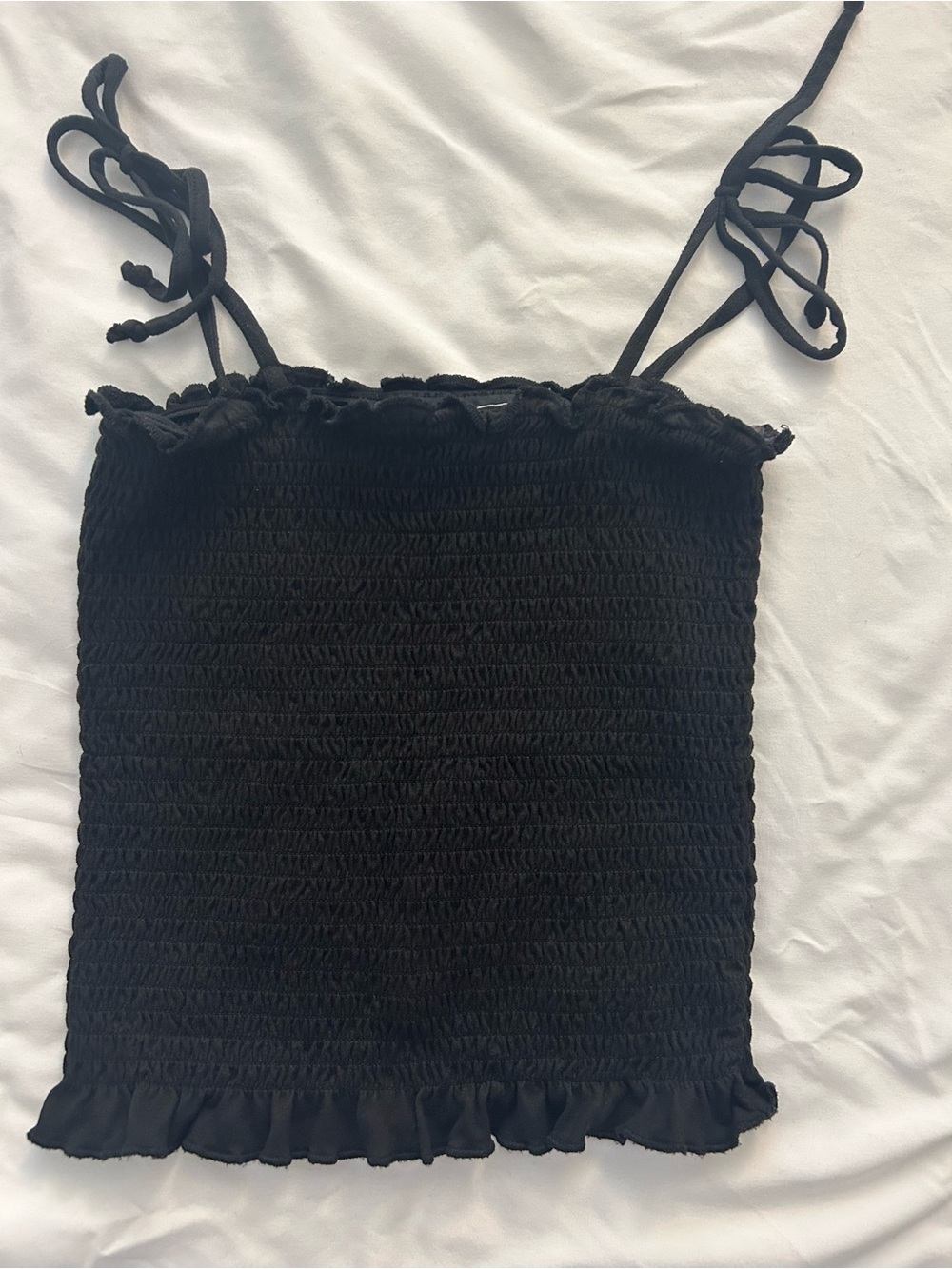 Polly & Esther Black Smocked Ruffle Tie-Strap Camisole